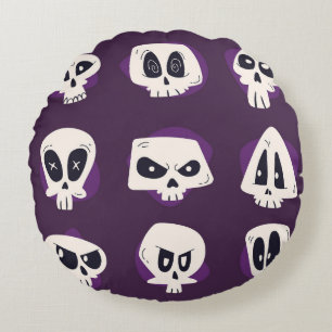 Hand drawn flat dia de muertos skulls collection s round cushion