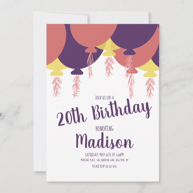 Hand Drawn Floating Balloon Any Age Invitation (Front)