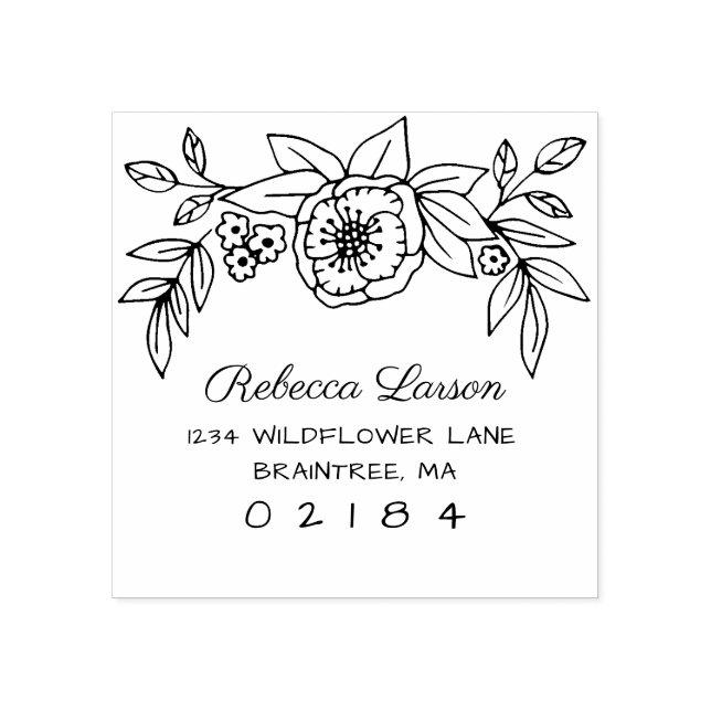 Hand Drawn Floral Arrangement Return Address Rubber Stamp (Imprint)