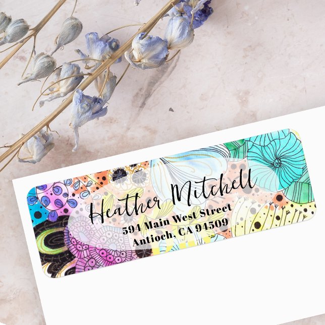Hand-drawn Floral Artistic Vibrant Return Address Label (Creator Uploaded)