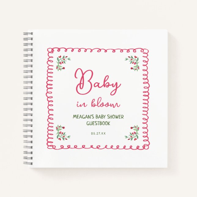 Hand Drawn Floral Baby In Bloom Baby Shower Notebook (Front)