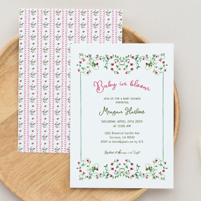 Hand Drawn Floral Baby In Bloom Girl Baby Shower Invitation (Creator Uploaded)