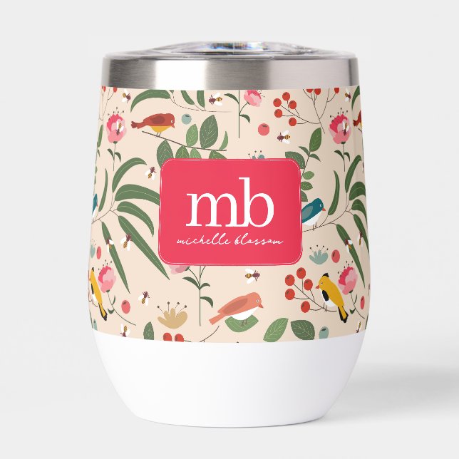 Hand Drawn Floral Birds Bees Botanical Monogram (Front)