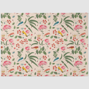 Hand Drawn Floral Birds Bees Botanical Pattern Tissue Paper