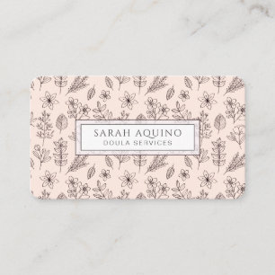 Hand Drawn Floral Botanical Pink Doula Birth Business Card