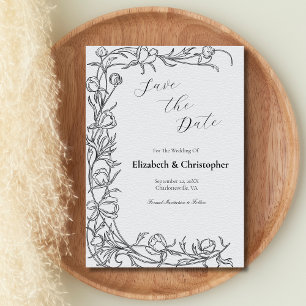 Hand Drawn Floral Botanical Save The Date Grey Invitation