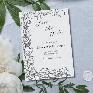 Hand Drawn Floral Botanical Save The Date Grey Invitation