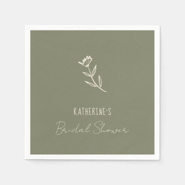 Hand Drawn Floral Botanical Scribble Bridal Shower Napkin (Front)