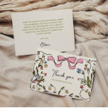 Hand Drawn Floral Bow Bridal Shower Thank You Card<br><div class="desc">Quirky and whimsical bridal shower thank you card with a beautiful hand-drawn soft pink bow in a fun and playful style with a colourful floral doodle frame design,  accompanied by a casual,  handwritten font.</div>