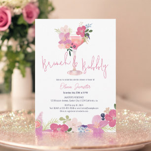 Hand Drawn Floral Brunch and Bubbly Bridal Shower Invitation