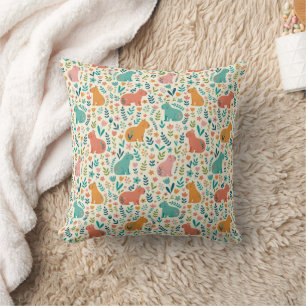 Hand Drawn Floral Capybara Throw Pillow