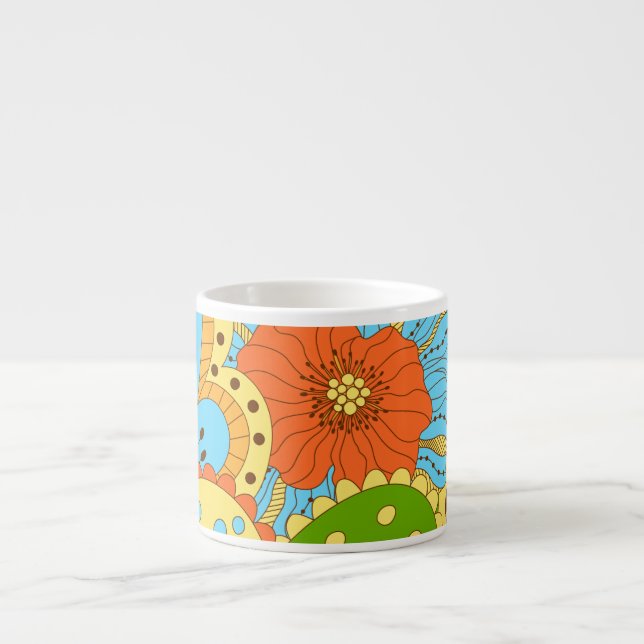 Hand Drawn Floral: Colourful Seamless Espresso Cup (Front)