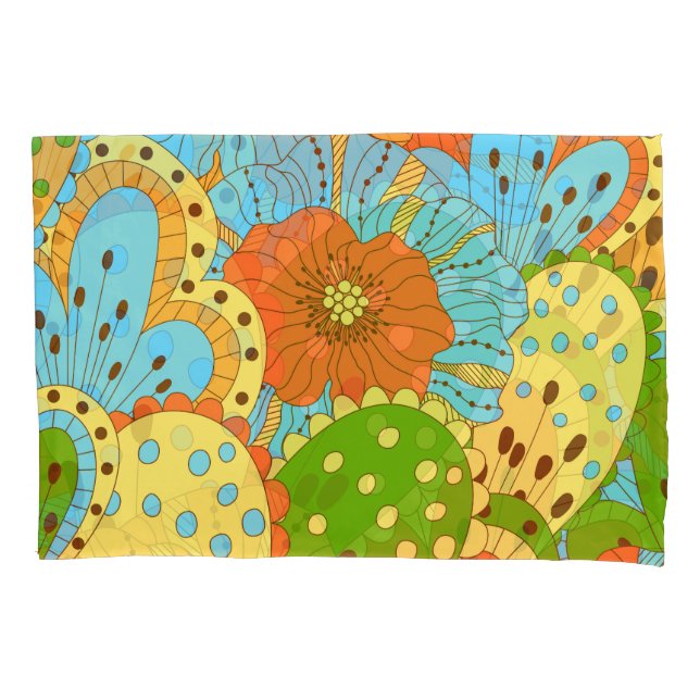 Hand Drawn Floral: Colourful Seamless Pillowcase (Front)