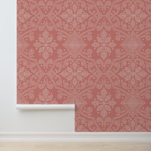 Hand-drawn Floral Damask Line Art, Terracotta Wallpaper