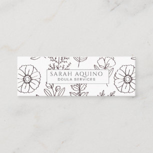 Hand Drawn Floral Doodle Doula White Birth Coach Mini Business Card