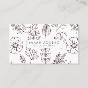 Hand Drawn Floral Doula White Birth Coach B Business Card