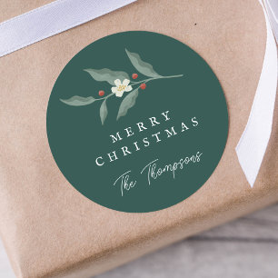 Hand Drawn Floral Green Christmas Gift Tag