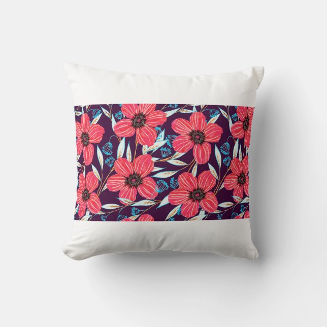 Hand-drawn floral herbal seamless pattern. Sketche Cushion (Front)
