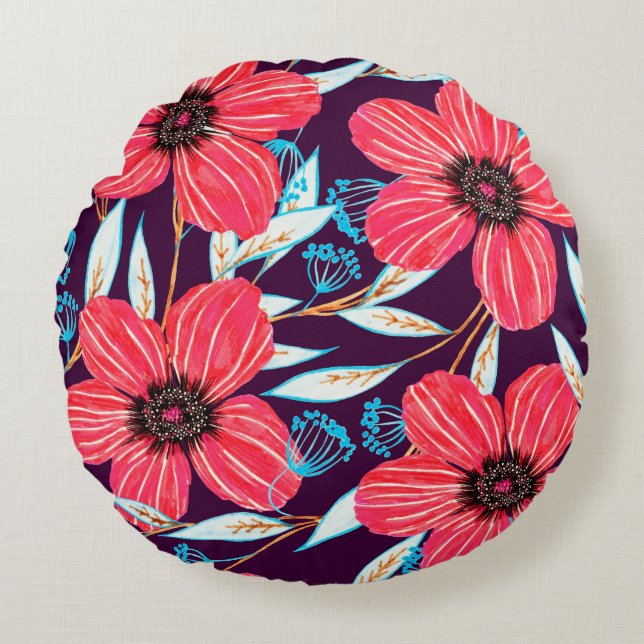 Hand-drawn floral herbal seamless pattern. Sketche Round Cushion (Front)