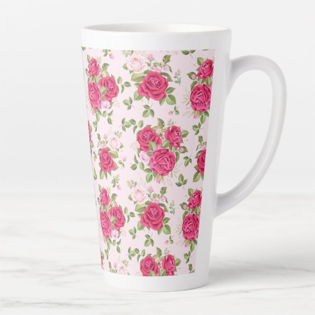 Hand Drawn Floral Leaves Seamless Pattern Latte Mug (Right)