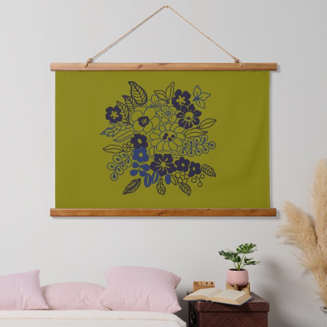 Hand Drawn Floral Motif Hanging Tapestry (Bedroom)