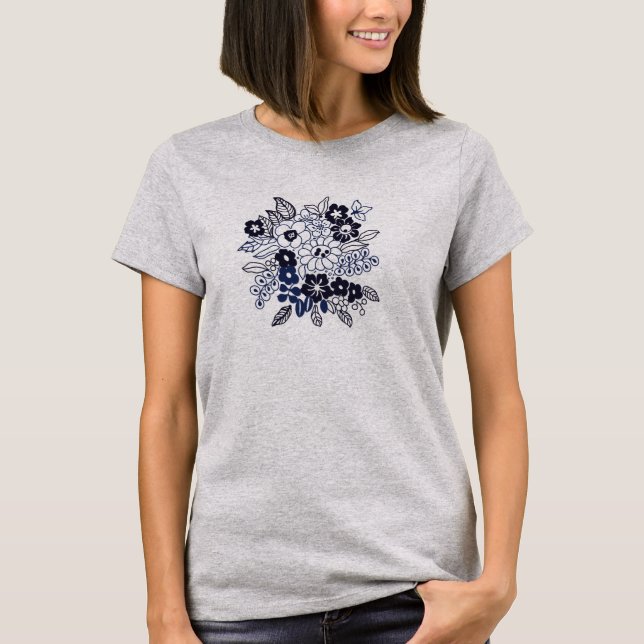 Hand Drawn Floral Motif T-Shirt (Front)