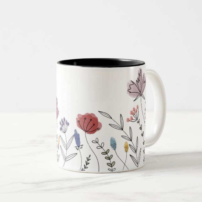 Hand drawn Floral Mug (Front Right)