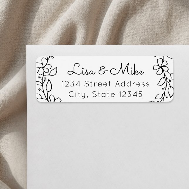 Hand Drawn Floral Names Wedding Return Address Label (Creator Uploaded)