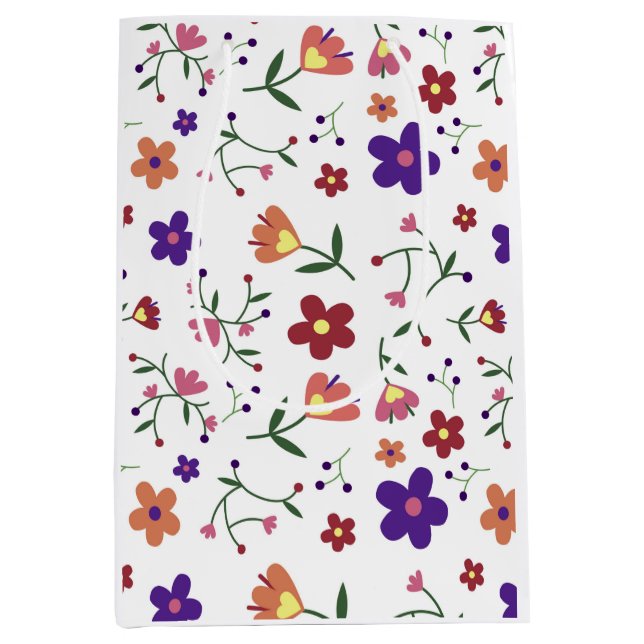 Hand-Drawn Floral Pattern Medium Gift Bag (Front)