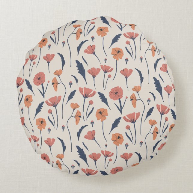 Hand drawn floral pattern round cushion (Back)