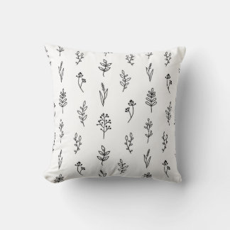 Hand-Drawn Floral Pattern Throw Pillow – Botanical
