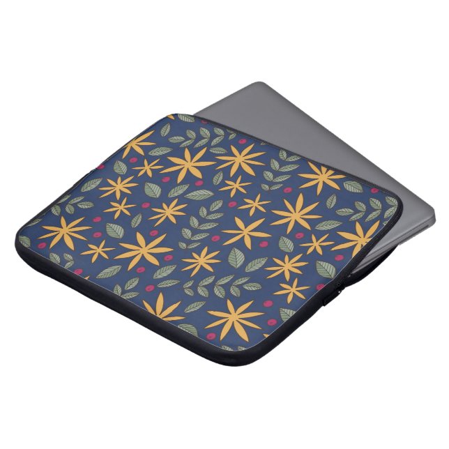 Hand drawn floral pattern with leaves laptop sleeve (Front Top)