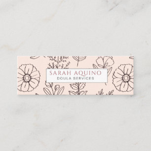 Hand Drawn Floral Peach Doula Birth Services Mini Business Card