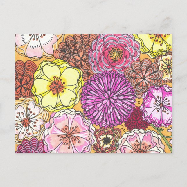 Hand-drawn Floral Postal Greeting Card (Front)
