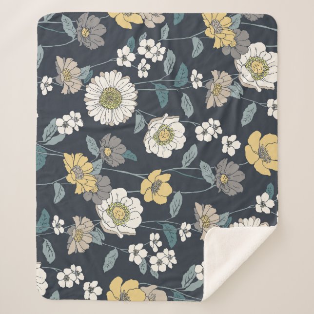 Hand-drawn floral, seamless artistic pattern. sherpa blanket (Front)