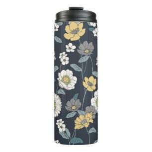 Hand-drawn floral, seamless artistic pattern. thermal tumbler
