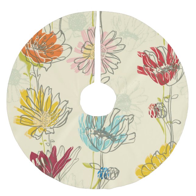 Hand-Drawn Floral Seamless Pattern Brushed Polyester Tree Skirt (Front)