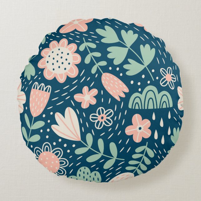 Hand drawn floral stilish fabric. Seamles pattern  Round Cushion (Front)