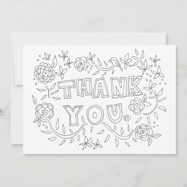 Hand Drawn Floral Thank You Colouring Card (Front)