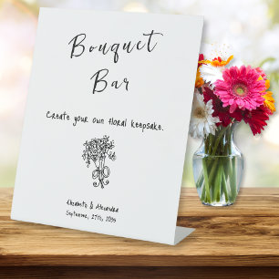 Hand Drawn Floral Wedding Bouquet Bar Pedestal Sign