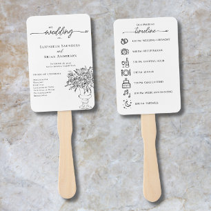 Hand Drawn Floral Wedding Program With Timeline Fan