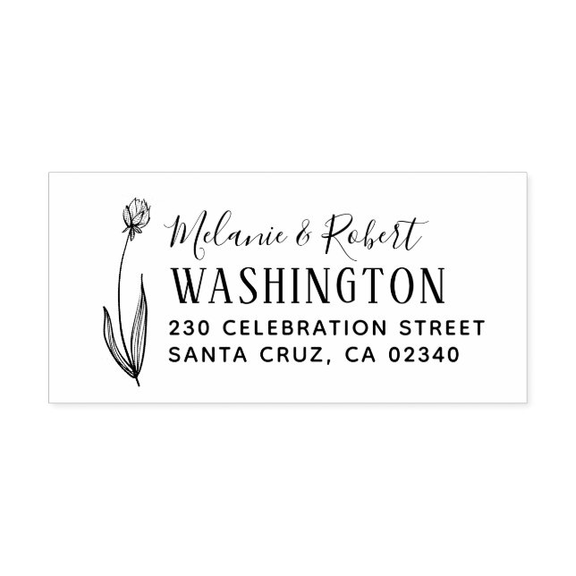 Hand Drawn Floral Wedding Return Address Rubber Stamp (Imprint)