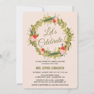 Hand Drawn Floral Wreath Bridal Shower Invitation