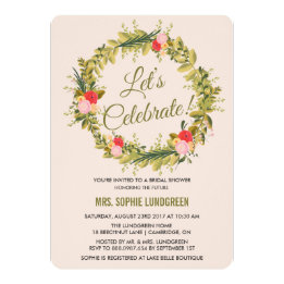 Hand Drawn Floral Wreath Bridal Shower Invitation