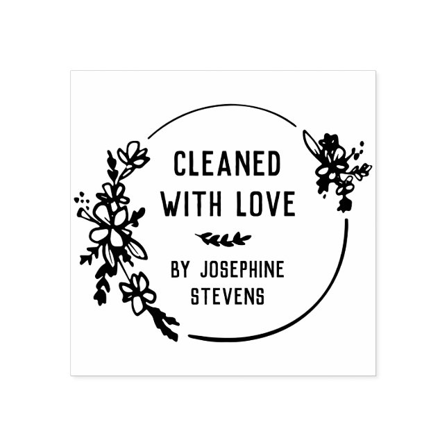 Hand Drawn Floral Wreath Cleaned With Love Rubber Stamp (Imprint)
