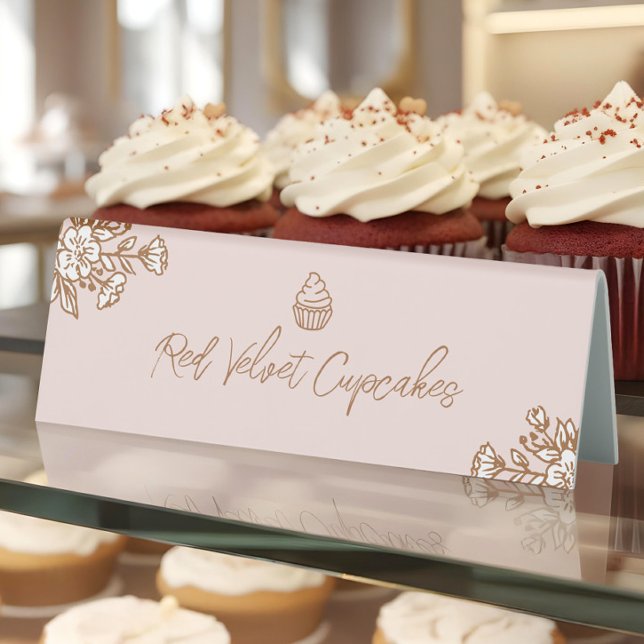 Hand Drawn Florals Pink Cupcake Bakery Counter (Hand Drawn Florals Pink Cupcake Bakery Counter Table Tent)