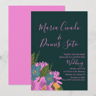 Hand Drawn Florals Wedding Bold Colour Invitation