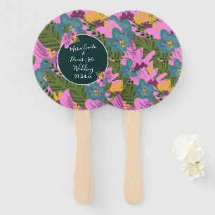 Hand  Drawn Florals Wedding Bold Pink Greenery    Hand Fan