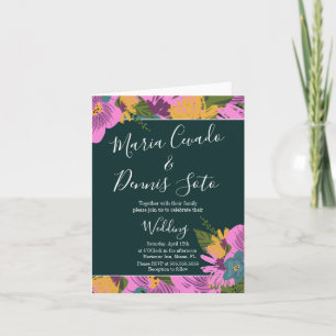 Hand Drawn Florals Wedding Bold Pink Greenery Note Card