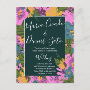 Hand Drawn Florals Wedding Bold Pink Greenery Postcard